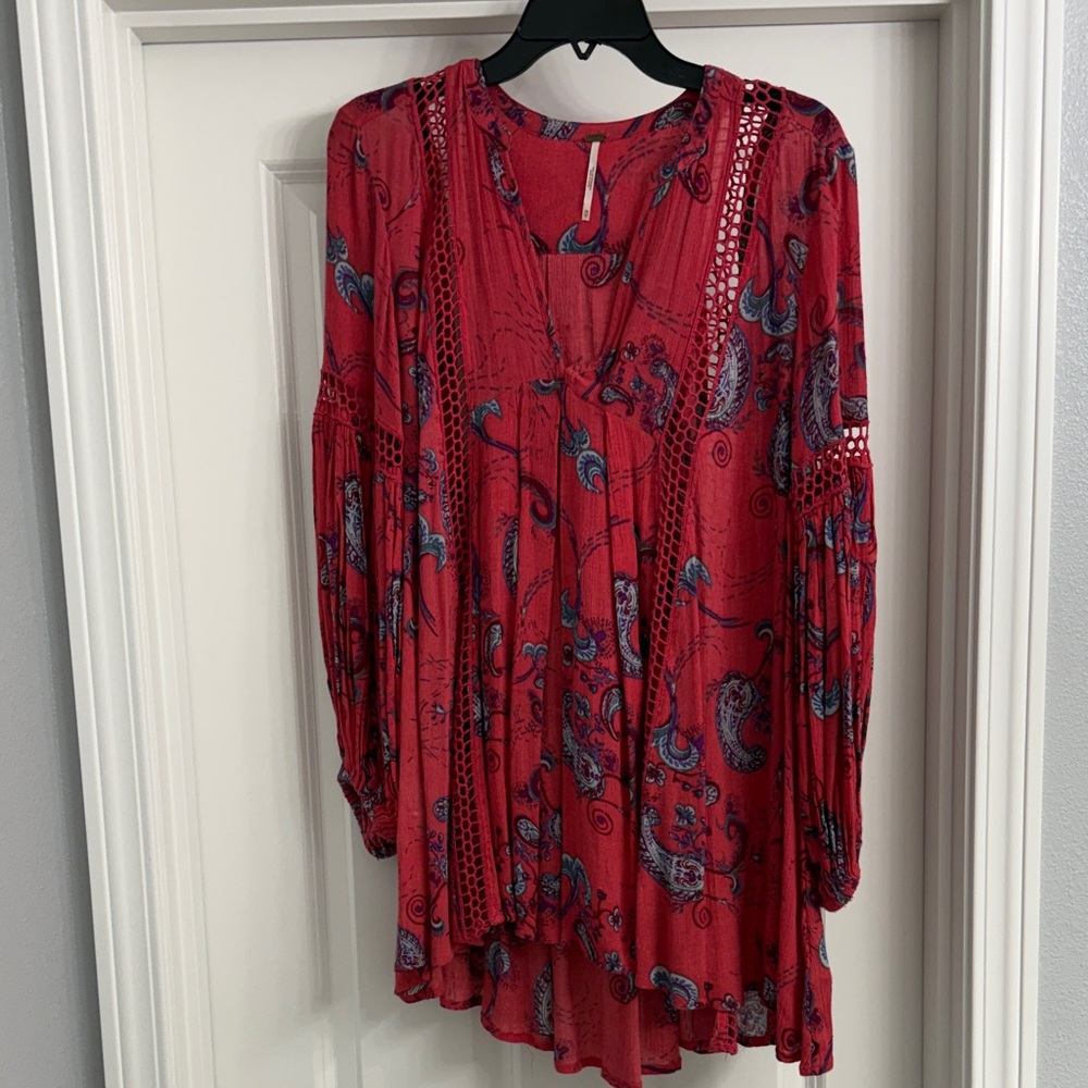 Free people Boho Red Paisley Long-Sleeve Women's Top